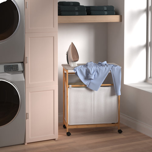 Closetmaid Bamboo Laundry Hamper Cart With Ironing Board Folding Station & Reviews Wayfair Canada